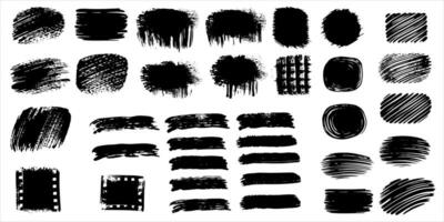 set of black abstract shapes isolated grunge strokes brushes and spots on a white background vector