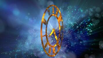 abstraction symbolizing infinity. Transparent clock against the backdrop of a fast-moving galaxy video