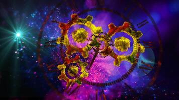 abstraction symbolizing infinity. Transparent clock against the backdrop of a fast-moving galaxy video