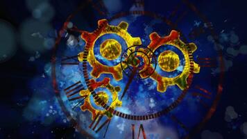 abstraction symbolizing infinity. Transparent clock against the backdrop of a fast-moving galaxy video