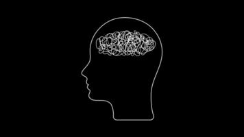 Silhouette of a person with depressive thoughts. Confused, muddled thoughts, chaos. Transparent background with alpha channel. Animation for psychologist practice, healing session, medical treatment. video