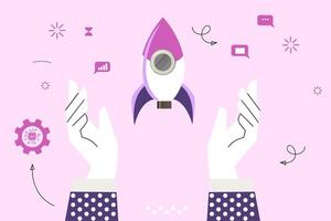 A business concept illustration depicting the journey from startup idea to patent realization. vector