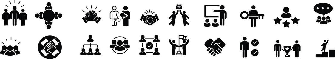 Business teamwork icon set. Containing team working together, partnership. vector