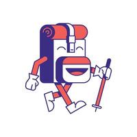 A cartoon character with a backpack and a stick vector