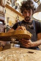 craftsman violinmaker began working on a new violin photo