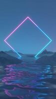 Glowing neon lines frame on water surface motion background, seamless loop video