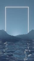 Glowing neon lines frame on water surface motion background, seamless loop video