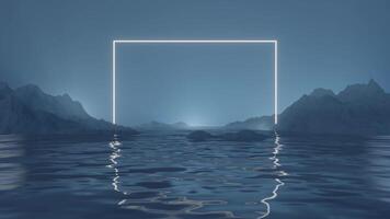 Glowing neon lines frame on water surface motion background, seamless loop video