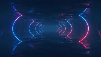 Glowing neon lines frame flying in tunnel motion background, seamless loop video