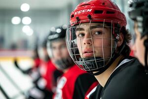 profile portrait of a hockey player during a game photo