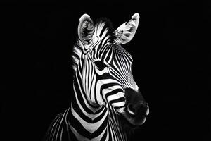 portrait of a zebra on a black background photo