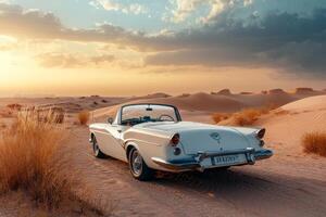 Abandoned beautiful retro car in the sands photo