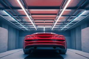 bottom side view of modern car in garage photo