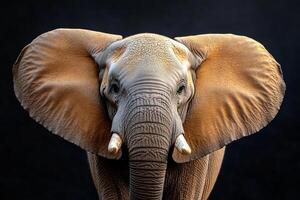 elephant portrait on black background photo