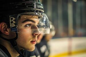 profile portrait of a hockey player during a game photo