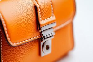 close-up of a stylish orange women's handbag on a white background photo