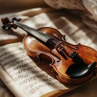 The violin lies on the music sheets photo