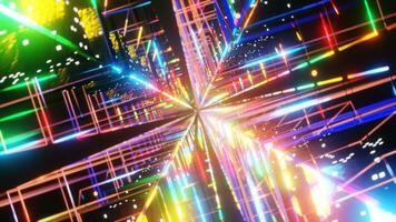 Abstract multicolor neon square moving through, VJ loop concert background. Siamless 3d render. video