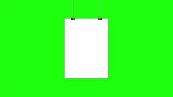 Paper hanging on clip animation. Poster mockup with white frame. Realistic empty banner. Seamless loop animation video