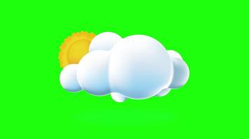 3D cloud and sun animation. Cartoon fluffy cloud and sun icon. Cartoon cloud and sun. Realistic fluffy cloud and sun. 4K seamless loop animation video