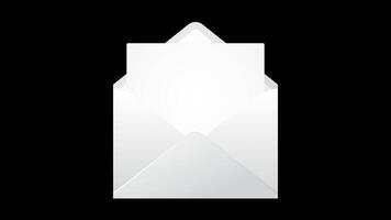 Animation of the opening envelope with white paper. Email message icon animation. Message notification animation. Mail and messaging icon. Transparent background with alpha channel video