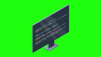 Isometric monitor with program code on screen animation. Programming concept. Web development. 4K animated in isometric style video