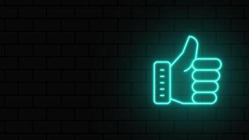 Glowing neon line hand thumb up animation. Like icon animation. Neon outline like icon animation. Blue neon line thumb up sign video