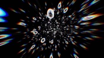 4k seamless looped animation. Fly through mirror tunnel with neon pattern, glow lines form sci fi pattern. Bright reflection neon light. Simple bright background, sci fi structure. 3D Illustration video