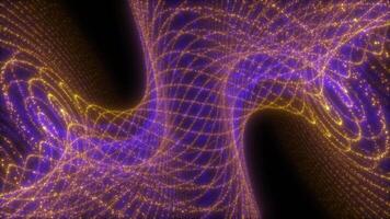 Luxurious gold with violet abstract swirl of luminous particles. Background. Stream. video
