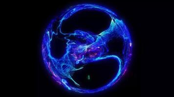 Sphere of particles with cosmic liquid inside. Von Hypnotic blue abstract, symbolizing connection, innovation, technology, the universe and life video