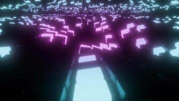 abstract cyberspace with digital pink and blue cube blocks in glowing style on black background.mp4 video