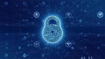 Motion graphic of Blue security key with icon technology futuristic elements abstract background seamless loop video
