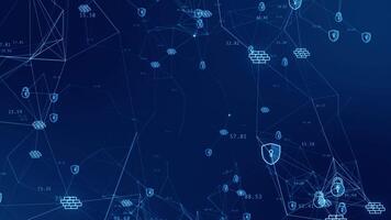 Motion graphic of Blue security futuristic icon with mesh network connection abstract background concept seamless loop video