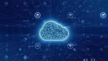 Motion graphic of Blue cloud computing storage with technology futuristic icon elements abstract background seamless loop video