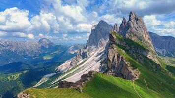 Clouds passing over seceda peaks in the italian dolomites video