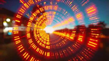 abstract motion loop, background with glowing lights, Background. Rapid circular movement of attraction lights. Bright flashing lights of different colors and sizes. An unusual and beautiful sight. video