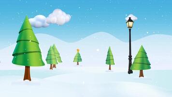 Santa Merry Happy New Year Christmas Landscape Change 4K features Santa running through pine trees changing them to decorated Christmas trees and then pushing the words Merry Christmas into view. video