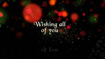 Merry Christmas Happy New Year Glass Panels 4K Loop features a Christmas New Year message with glass panels moving and red and green particle background in a loop. video