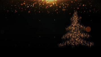 Merry Christmas Gold on Black 4k Loop features an elegant black environment with yellow and gold lights and a particle Christmas tree and Merry Christmas hand-written message in a loop. video
