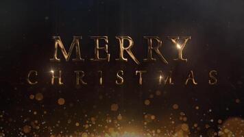 Golden Metallic Christmas New Year 4K Loop features golden particles rising and falling to create a Merry Christmas Happy New Year message on a black background in a loop video
