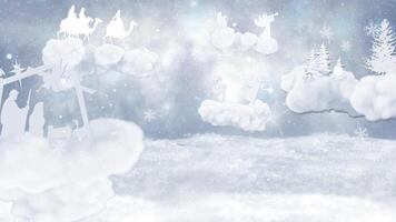 White Snowing Cloudy Merry Christmas 4K features moving through a winter scene with snow blowing and clouds floating with a Christmas message at the end. video