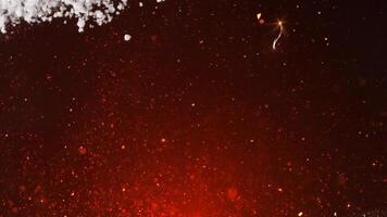 Merry Christmas Happy New Year Gold Sparkle Snow Reveal 4K Loop features a mitten moving snow out of the way to reveal and red particle atmosphere with an animated tree and Christmas message in a loop video