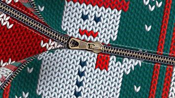 Ugly Sweater Christmas Unzip 4K Loop features several Christmas sweaters unzipping one after another to reveal an ugly Christmas sweater message in a loop. video