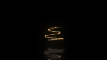 Elegant Golden Merry Christmas Tree with Fireworks 4K Loop features a golden spiral animate on screen to form a Christmas Tree with a star, glitter, and fireworks on black in a loop. video