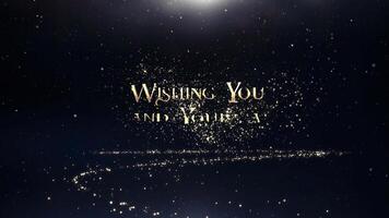 Merry Christmas Happy New Year Glitter Trail 4K Loop features snow falling and a glitter trail animating to reveal a Merry Christmas Happy New Year message in a loop. video