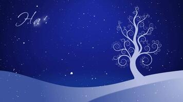 Happy New Year Winter White Growing Tree 4K features a white tree growing out of a winter landscape and snow falling with an animated hand-written Happy New Year message. video