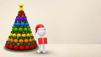 White Figure Christmas Gift in Room 4K Loop features a white 3d figure in a Santa hat offering a present in a bare white room ready for a message in a loop. video