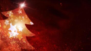 Red Sparkling Star Filled Tree 4K Background Loop features a sparkling red atmosphere full of particles with a Christmas tree mask full of animated stars ready for your holiday message in a loop. video