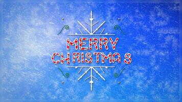 Merry Christmas Snowflake Window Frost 4K Loop features a frosting window out to a blue sky and an animated snowflake with a candy cane Merry Christmas message in a loop. video
