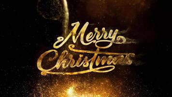 Gold and Glitter Merry Christmas 4K Loop features golden glitter particles moving through black space with disintegrating Merry Christmas text in an elegant loop. video